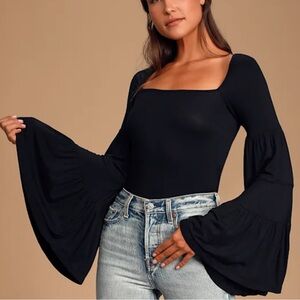 Free People Babetown Black Bell Sleeve Top
